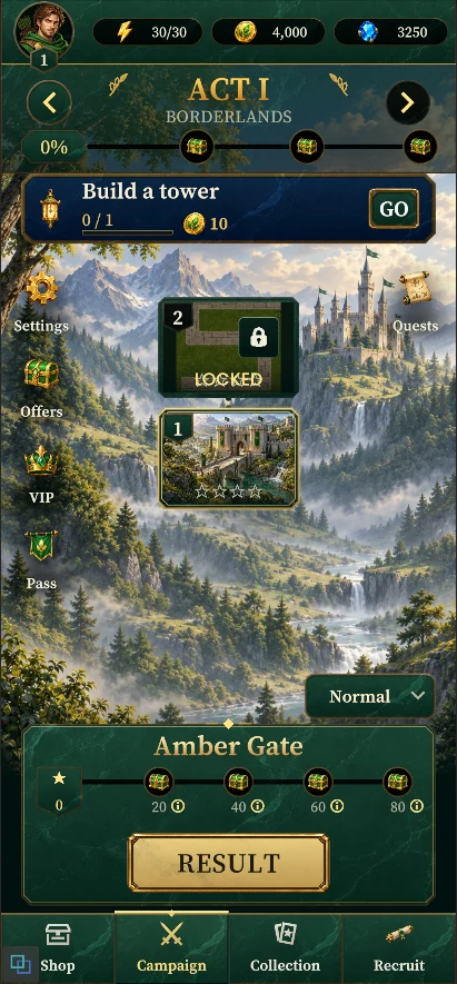 Green TD campaign map: Act I, Borderlands