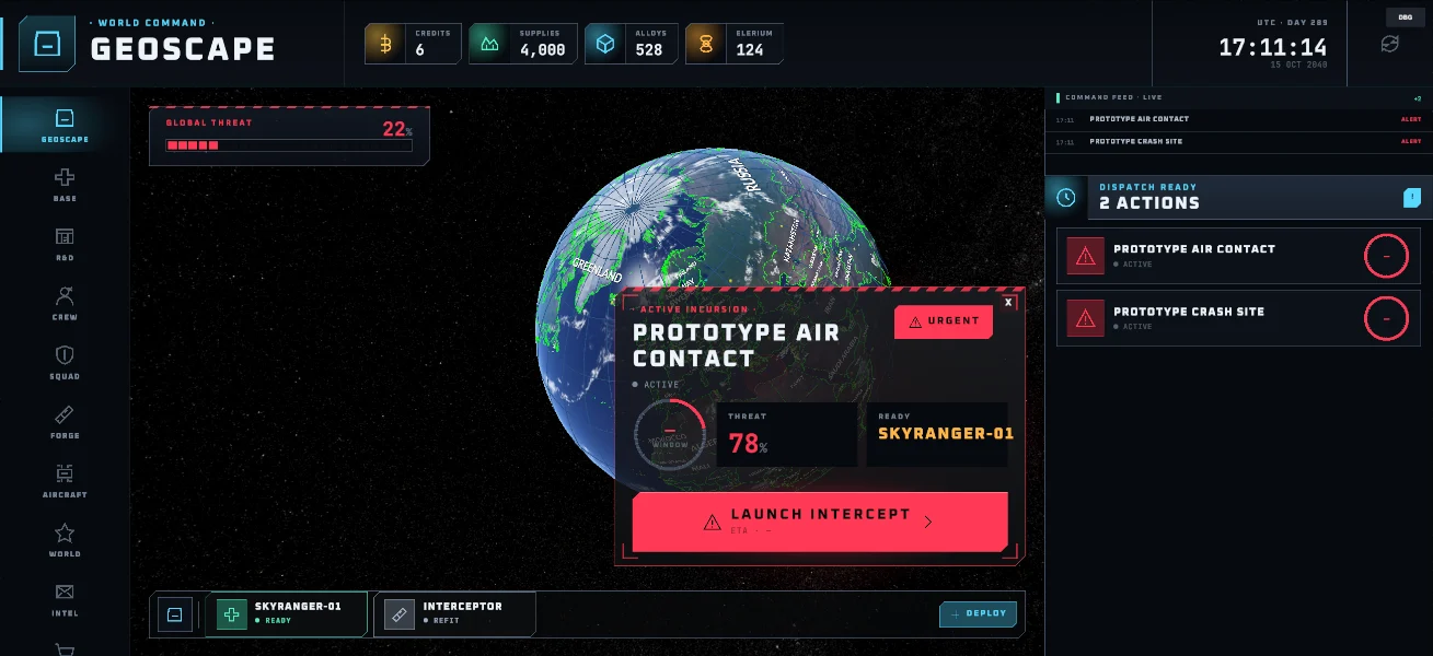 UFO geoscape: global threat map with an active alien air contact